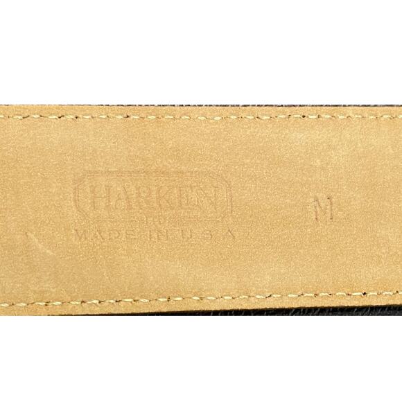 Harken USA Made Vintage Leather Belt Tan Colorful Inlay Western Boho Med 28–32